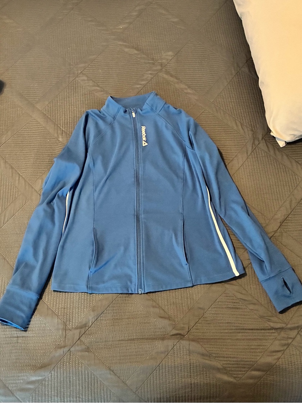 Reebok Blue Full-Zip Bomber Jacket with White Trim